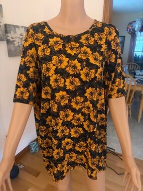 LuLaRoe Black Top with Bold Yellow Floral Print